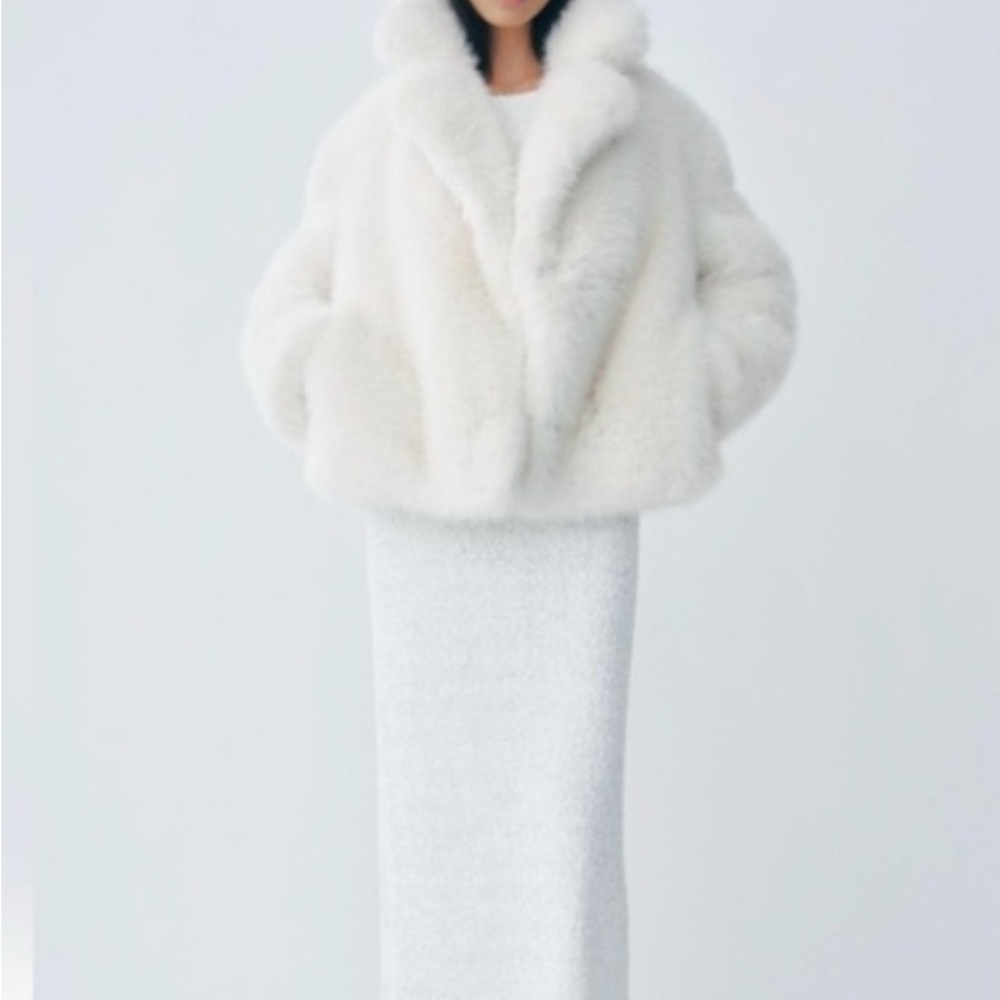 Zara White Faux Fur Jacket